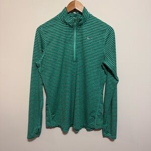 Nike Running Green Gray Stripe Quarter Zip Womens L EUC